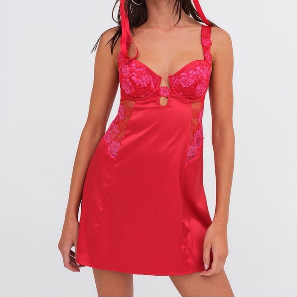 FOR LOVE & LEMONS Cordelia Slip Dress Rosey Red XS